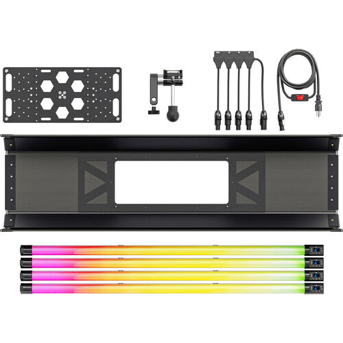 Quasar Science 924-5443 - 4' 4-Bank Shell c/w Ossium Plate & 4x 4' Rainbow 2 (US Power Cable)