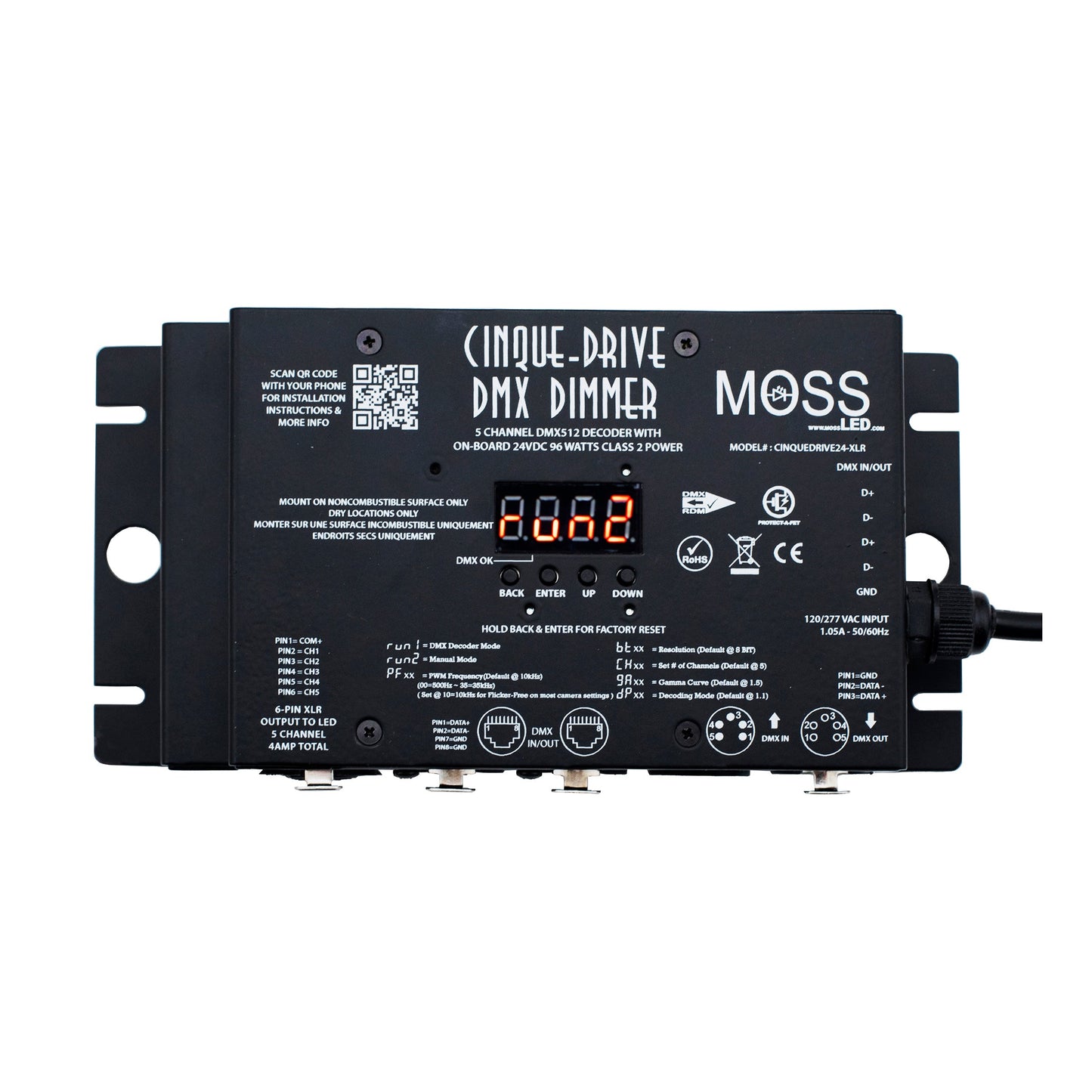 MossLED CINQUEDRIVE24-TRM-U-120V CinqueDrive-LED DMX Dimmer - 24VDC 96W Class 2