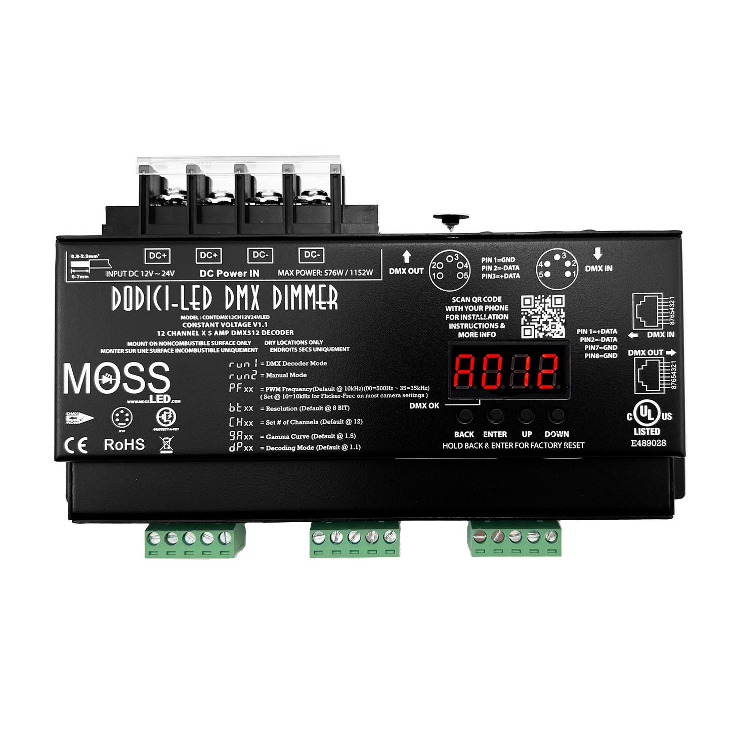 MossLED CONTDMX12CH12V24VLED Dodici-LED DMX - 12 Channel Dimmer