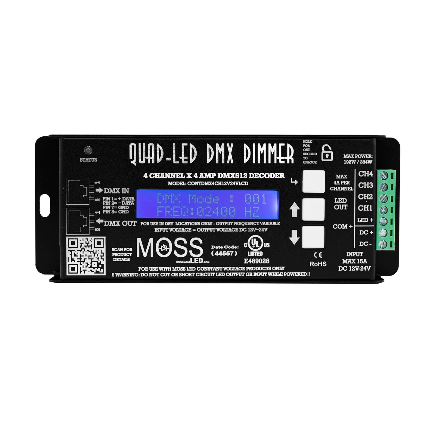 MossLED CONTDMX4CH12V24VLCD Quad-LED DMX - 4 Channel Dimmer