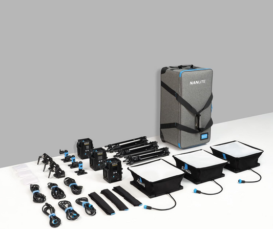 Nanlite PavoSlim 60B Bi-Color LED Panel 3-Light Kit with Light Stands, Pop-Up Softboxes, and Rolling Case