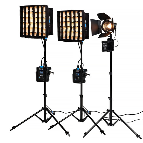 Nanlite PavoSlim 60B LED Panel 2-Light and Forza 60B II Kit with Light Stands, Pop-Up Softboxes, Fresnel, and Rolling Case