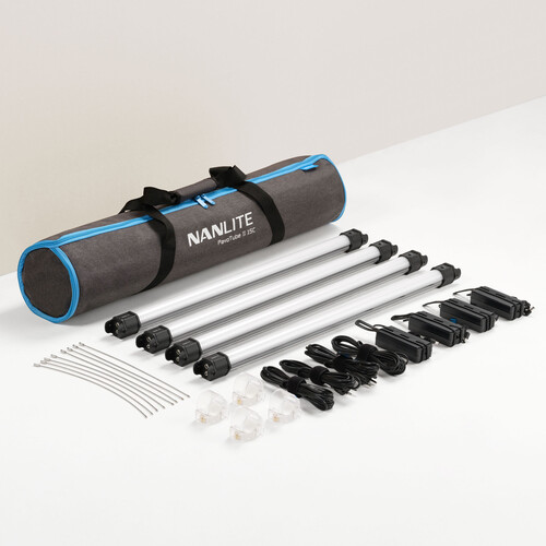 Nanlite PavoTube II 15C 2' LED Tube Lights with AC Chargers, Mounts, and Case 4 Light Kit