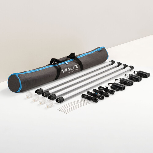 Nanlite PavoTube II 30C 4' LED Tube Lights with AC Chargers, Mounts, and Case 4 Light Kit