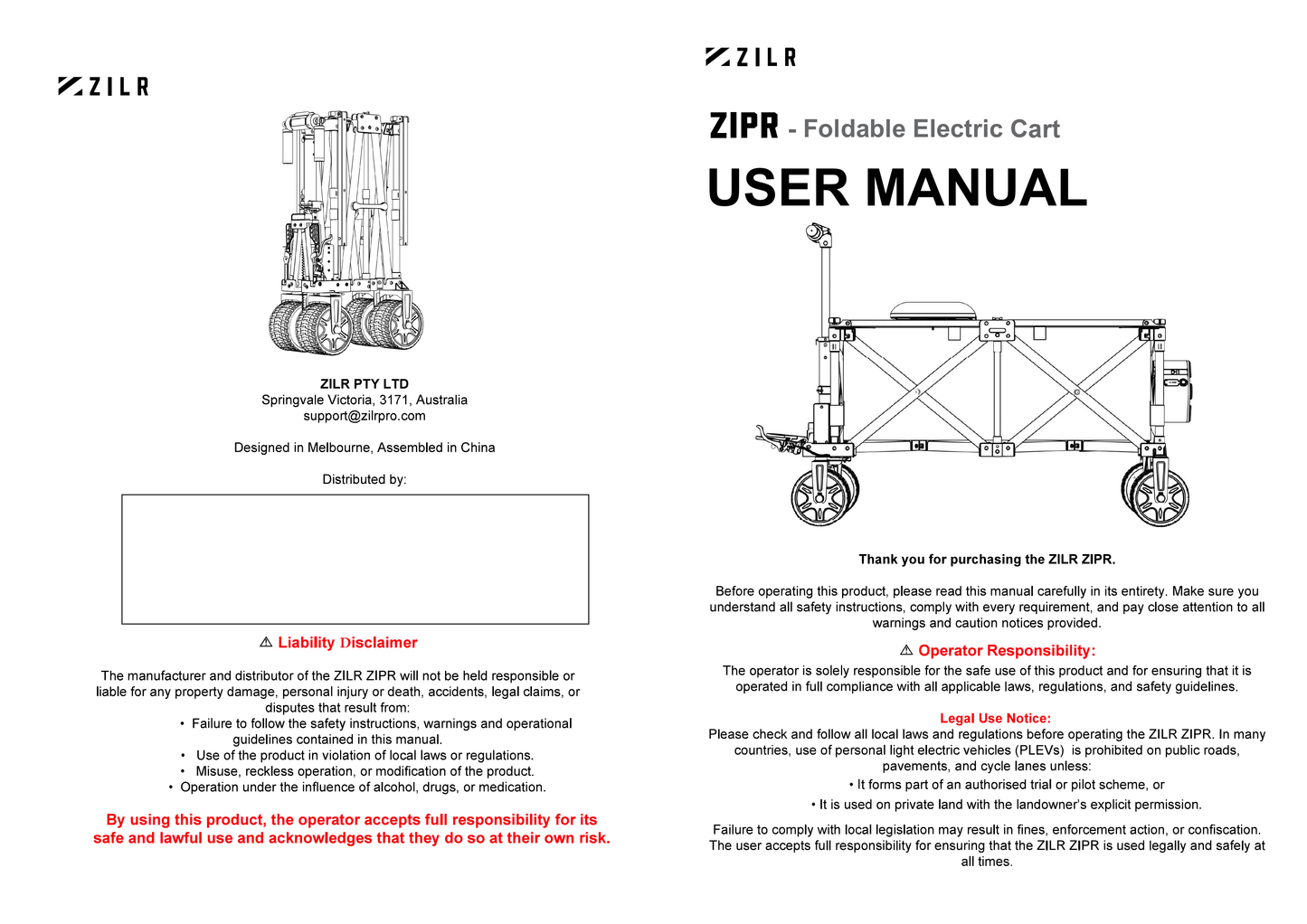ZILR ZIPR 4WD Electric KIT Cart | All-Terrain Motorized Production Cart for Film & Camera Crews