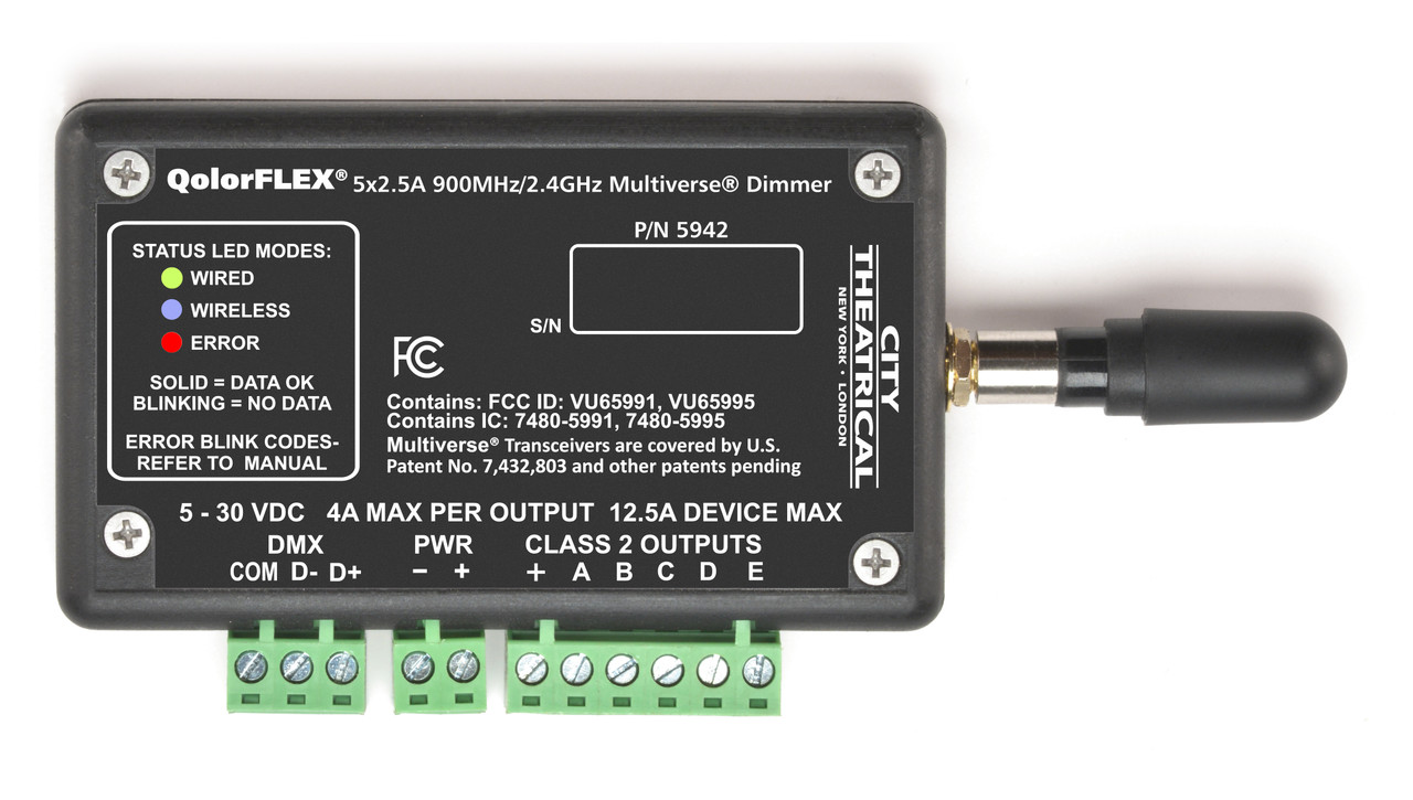 City Theatrical-QolorFLEX 5x2.5A 900MHz/2.4GHz Multiverse Dimmer-5942