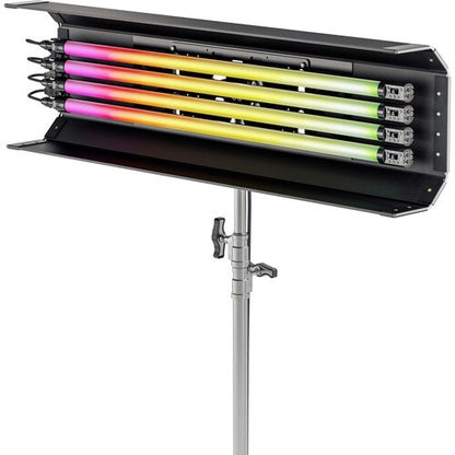 Quasar Science 924-5443 - 4' 4-Bank Shell c/w Ossium Plate &amp; 4x 4' Rainbow 2 (US Power Cable)