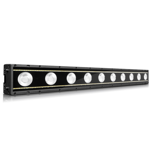Claypaky Tambora Glare:
10x 50w RGBA LEDs, 22° (Wash)
250x 1w CW LEDs, 250x 1w WW LEDs (Strobe)
100-240V, 50/60 Hz ETL IP66