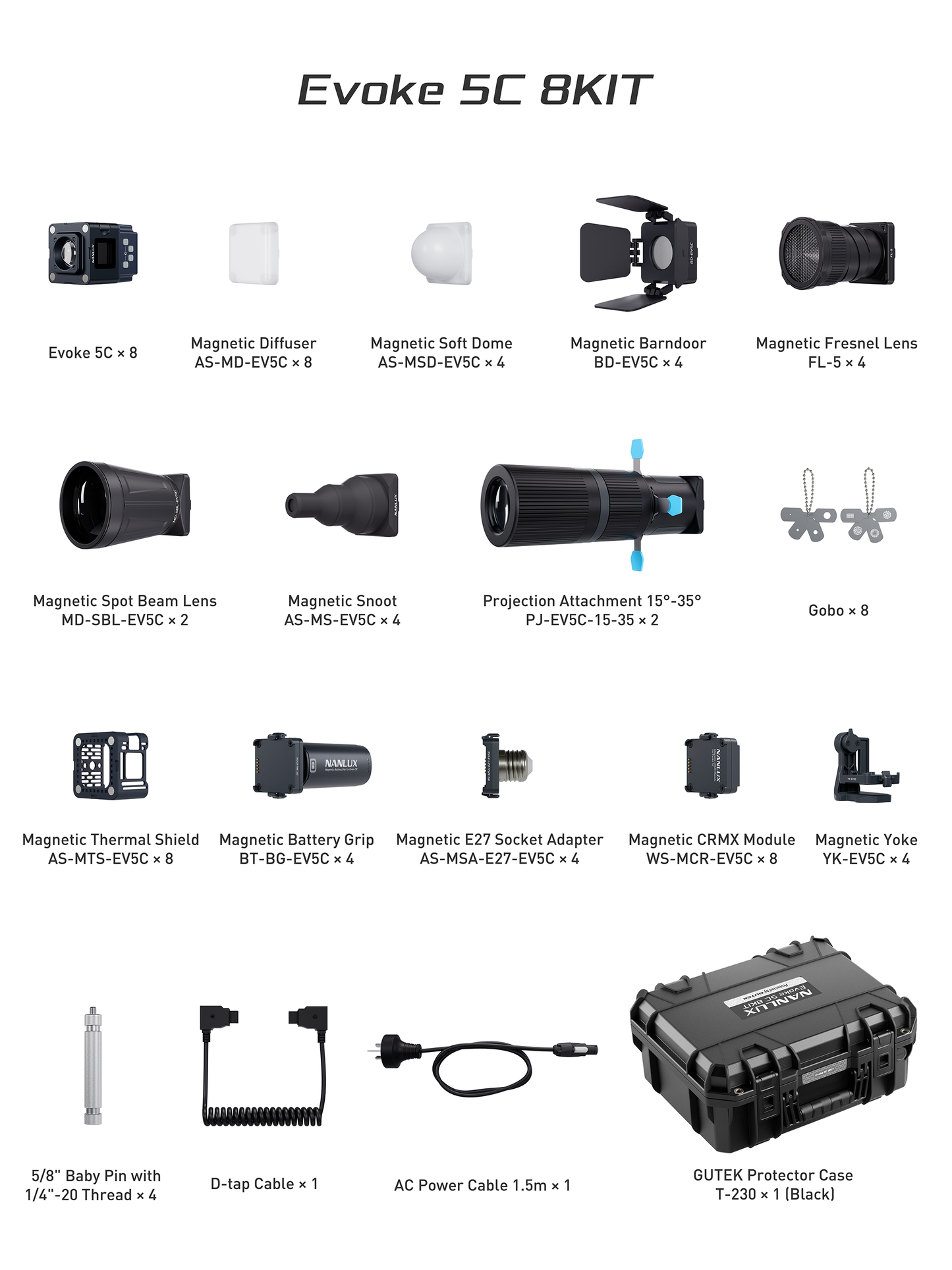 NANLUX Evoke 5C LED Full-Color Spot Light 8 Kit with Protector Case
