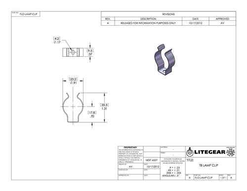 LiteGear FL1.00100 Fluorescent Mounting Clip, T-8