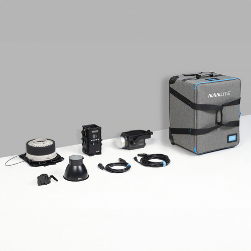 Nanlite Forza 300B II Bi-Color LED Spotlight, FL-20G Fresnel, and Rolling Padded Case Kit