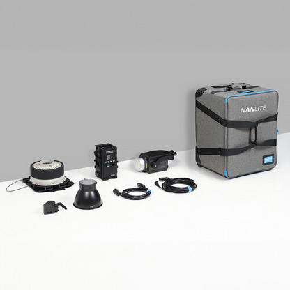 Nanlite Forza 300B II Bi-Color LED Spotlight, FL-20G Fresnel, and Rolling Padded Case Kit