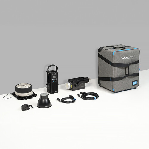 Nanlite Forza 500B II Bi-Color LED Spotlight, FL-20G Fresnel, and Rolling Padded Case Kit
