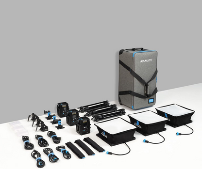Nanlite PavoSlim 60B Bi-Color LED Panel 3-Light Kit with Light Stands, Pop-Up Softboxes, and Rolling Case