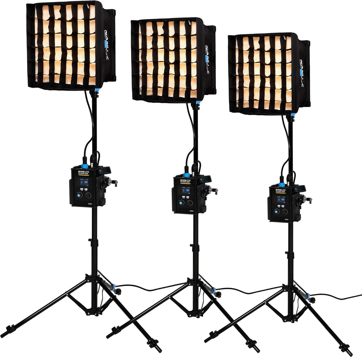 Nanlite PavoSlim 60B Bi-Color LED Panel 3-Light Kit with Light Stands, Pop-Up Softboxes, and Rolling Case