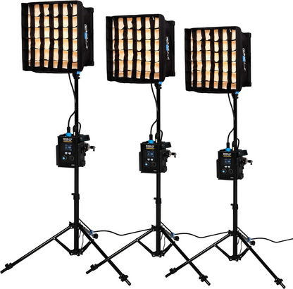 Nanlite PavoSlim 60B Bi-Color LED Panel 3-Light Kit with Light Stands, Pop-Up Softboxes, and Rolling Case